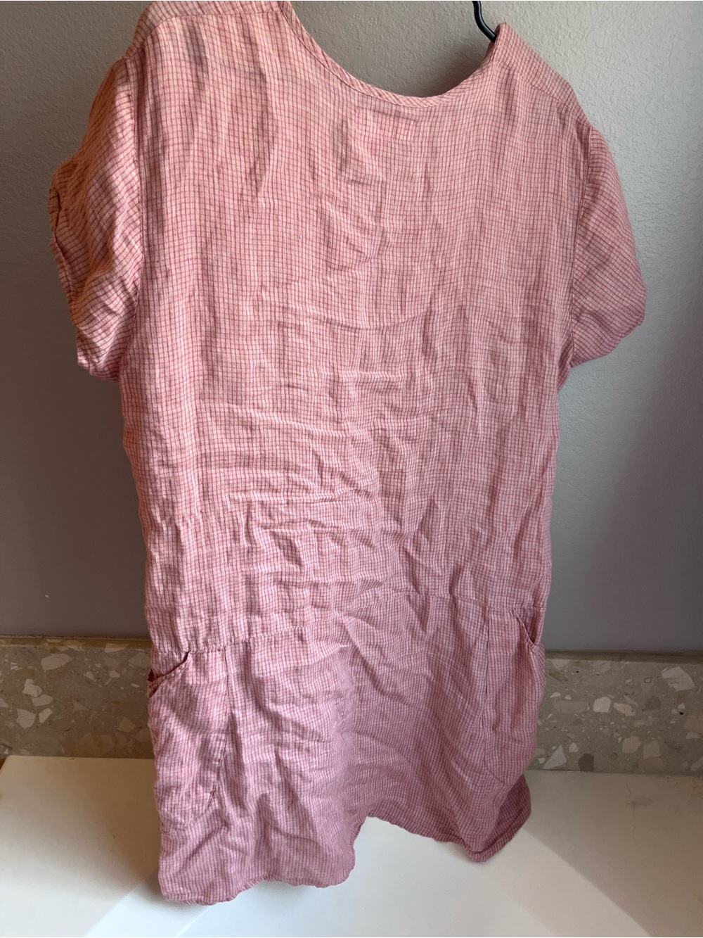 FLAX 100% Linen Pink Plaid Tunic Dress XL Pockets Lagenlook Like New - Picture 2 of 8